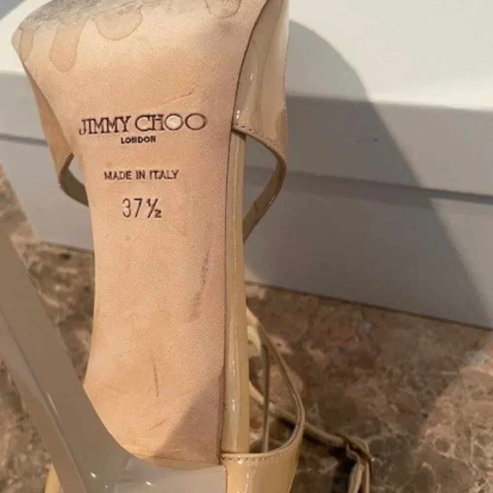 Jimmy Choo LANCE Nude Patent Leather Sandals – Sz 7.5